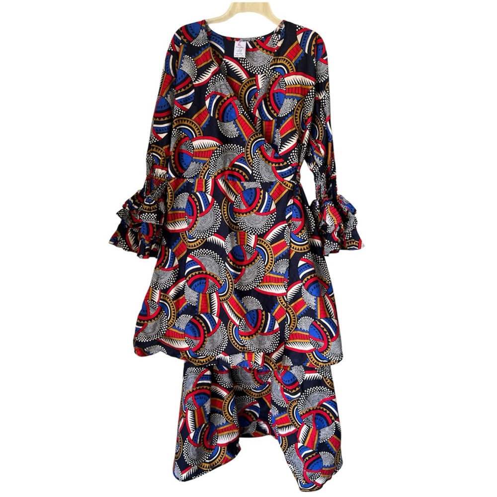 Kara Chic By Nf Ankara African Wax Print Wrap Dress - One Size
